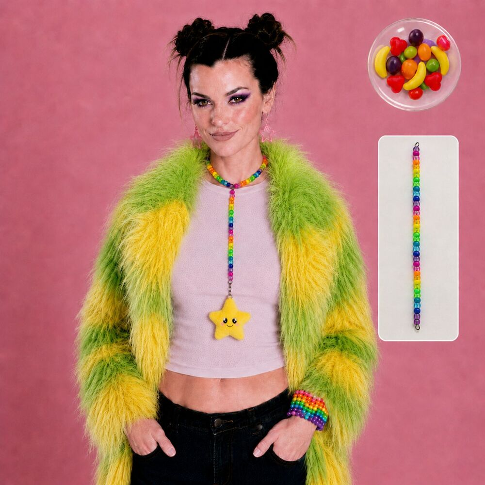 (Runtz jolly rancher) Rainbow Kandi Rave 4pc set choker, cord, earrings